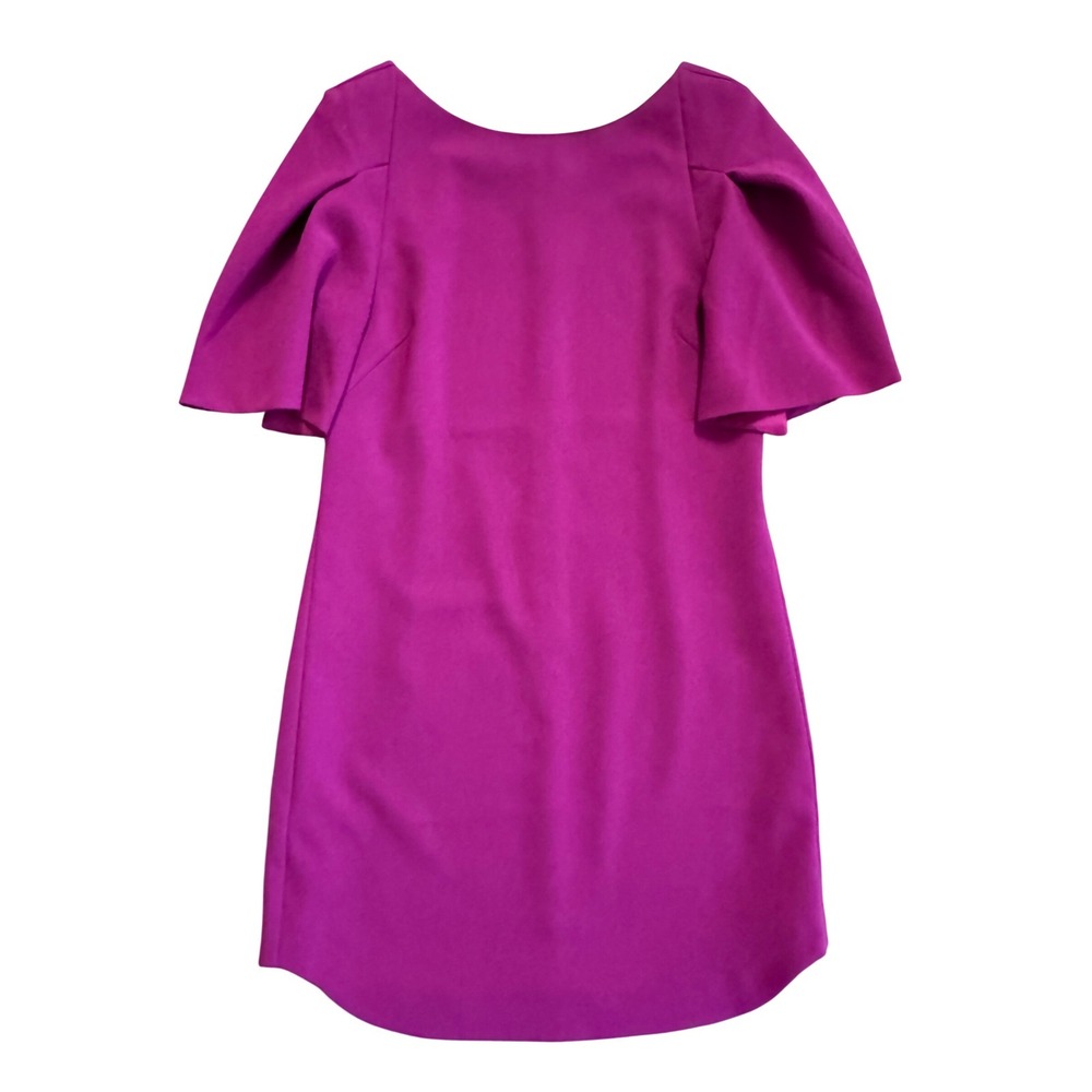 Trina Turk Magenta Split Flutter Sleeve Shift Mini Dress Textured Crepe Size 4